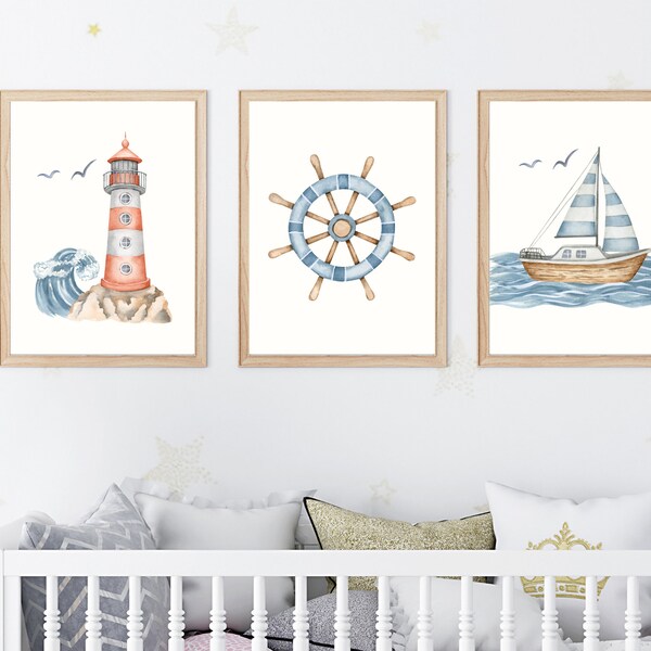 Baby & Toddler Lighthouse Nursery Print | Sail Boat and Lighthouse Print | Nursery Decor | Baby Room Wall Art | Gifts For Him | Baby Gifts