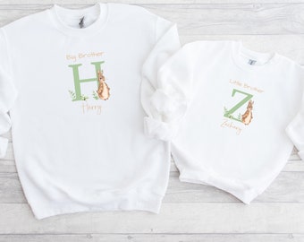 Big Brother Little Brother Jumpers | Personalised Brown Bunny Brother Matching Sweaters | Baby Announcement | Big Brother Announcement