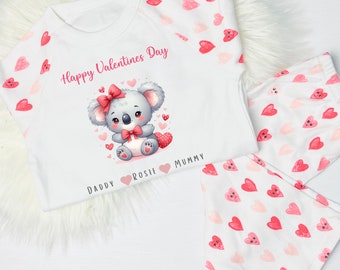 Girls Love Heart Print Valentines Day Pajamas / Girls Happy Valentines Day Pijamas personalizados / Girls Koala Print Valentines Day Pajamas