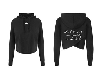 Sudadera con capucha recortada con espalda cruzada personalizada para mujer / Ropa de gimnasio personalizada para mujer / Traje de gimnasio / Sudadera con capucha de gimnasio personalizada negra / Ropa de mujer personalizada