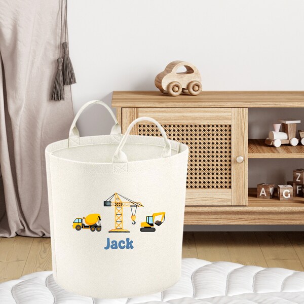 Boys Construction Vehicle Toy Tub | Personalised Boys Toy Basket | Boys Nursery Storage | Baby Shower Gift | Nursery Accessories