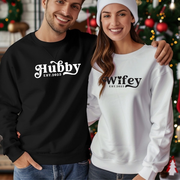 Hubby & Wifey Custom Sweaters | Married Couple Jumpers | Matching Couple Pullovers | Married 2025 Jumpers | New Couple Sweaters