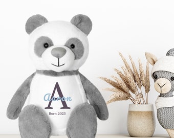 Ours en peluche pour faire-part de naissance | Cadeau personnalisé pour bébé ours en peluche | Nom et initiale | Ours en peluche personnalisé né dans | Nouveau cadeau pour bébé