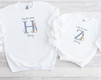 Big Brother Little Brother Jumpers | Personalised Cute Blue Bunny Matching Brothers Sweatshirts | Brothers Matching Outfits | Gift For Boys