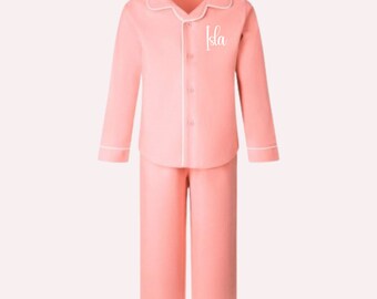 Pijamas con botones personalizados para niñas / pijamas rosas / pijamas de clase / ropa de dormir para niñas / pijamas con botones con nombre