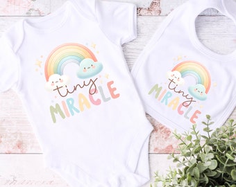 Tiny Miracle Bodysuit | Rainbow Baby Gift | Rainbow Baby Romper | Matching Bib | Baby Shower Gift | Baby Coming Home Outfit | Baby Reveal
