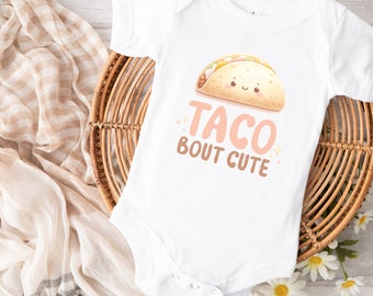 Taco Bout Cute Bodysuit | Funny New Baby Gift | Funny Taco Baby Romper | Matching Bib | Baby Shower Gift | Baby Coming Home Outfit