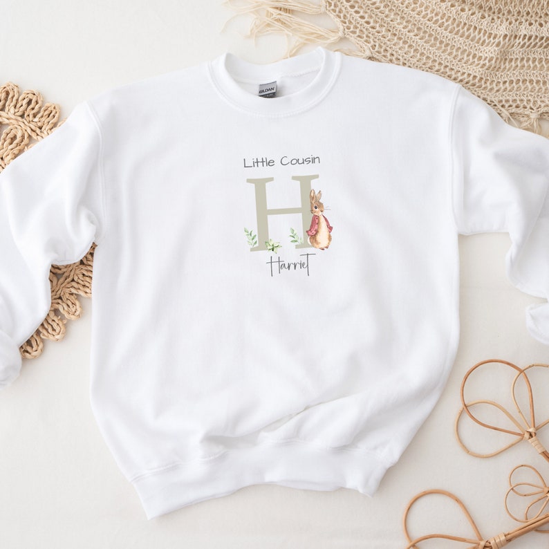 Big Cousin Little Cousin Jumpers Personalised Cousin Matching Bunny Sweatshirts New Baby Announcement Gift for Cousins image 4