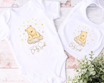 Baby Winnie Pooh Bodysuit | Baby Winnie Pooh Coming Home Outfit | Matching Bib | Baby Gender Neutral Gift | Baby Shower Gift | Winnie Pooh