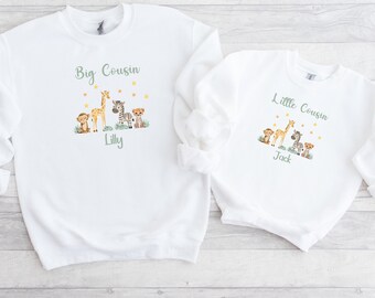 Big Cousin Little Cousin Jumpers | Personalised Cousin Matching Safari Sweatshirts | Gift for Cousins | Baby Announcement