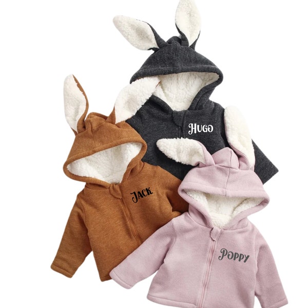 Gender Neutral Bunny Ear Jacket | Personalised Fleece Lined Jacket | Bunny Ear Jumper | Zip Up Jumper | Gift For Girls | Gift For Boys