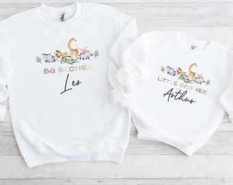 Big Brother Little Brother Jumpers | Baby Announcement | Safari Matching Brother Sweatshirts | Personalised Brother Matching Sweaters