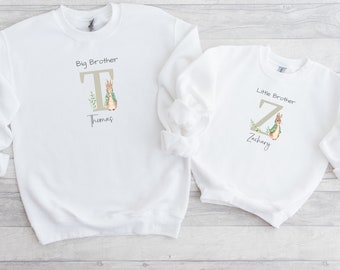Big Brother Little Brother Jumpers | Personalised Green Bunny Brothers Matching Sweatshirts | Gift for Brothers | Baby Announcement