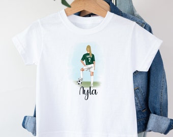 Camiseta de fútbol para niñas / Camiseta de futbolista personalizada / Futbolista totalmente personalizable / Regalo para fanáticos del fútbol / Regalo para niñas