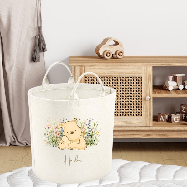 Winnie Pooh Toy Basket | Personalised Winnie Pooh Floral Toy Tub | Girls Winnie Pooh Floral Toy Tub | Nursery Storage | Winnie Pooh Décor