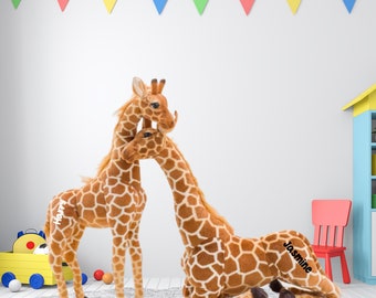 Gepersonaliseerde kinderknuffelgiraffe | Kwekerij giraffe decor | Kinderkamerdecoratie | Aangepaste naam sticker | Cadeaus voor zoon | Cadeaus voor dochter