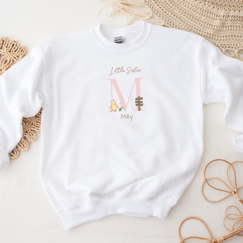 Grandes soeurs Petites soeurs Pulls assortis Sweat-shirts assortis personnalisés Winnie l'ourson pour fille Cadeau pour fille Faire-part de bébé Little Sister