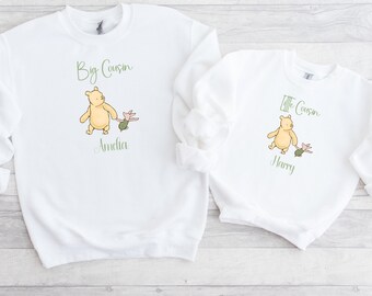 Grote neef kleine neef truien | Bijpassende neven en nichten | Babyaankondiging | Familiematching | Nieuw babycadeau | Winnie Pooh Cousin-truien