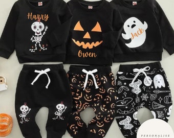 Baby Toddler Boy Girl Halloween Outfit | Personalised Halloween Jogger Set | Ghost | Skeleton | Pumpkin | Baby Toddler Halloween Costume