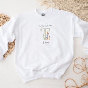 Big Cousin Little Cousin Jumpers Personalised Cousin Matching Bunny Sweatshirts New Baby Announcement Gift for Cousins image 6