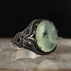 925K Silver Jade Ring, Silver Men Ring with Jade Stone, Handmade Silver Ring, Green  Gemstone Mens Ring, Silver Classic Men Jewelry