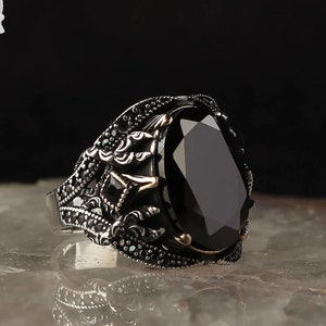 925K Silver Black Zircon Ring, Unique Handmade Men’s Silver Ring, Black Gemstone Ring, Vintage Men Jewelry, Silver Men Accessory