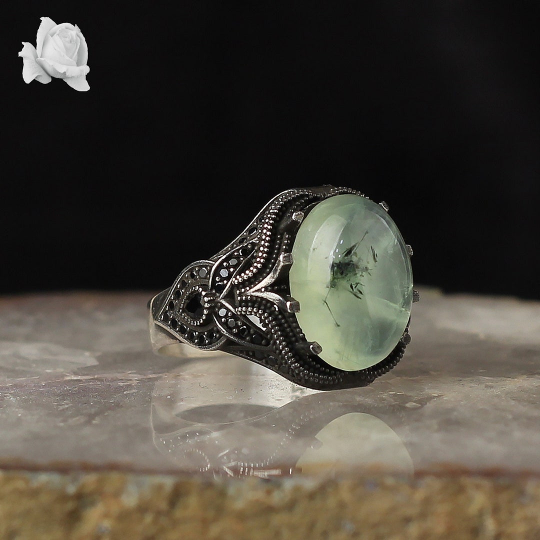 925K Silver Jade Ring, Silver Men Ring With Jade Stone, Handmade Silver