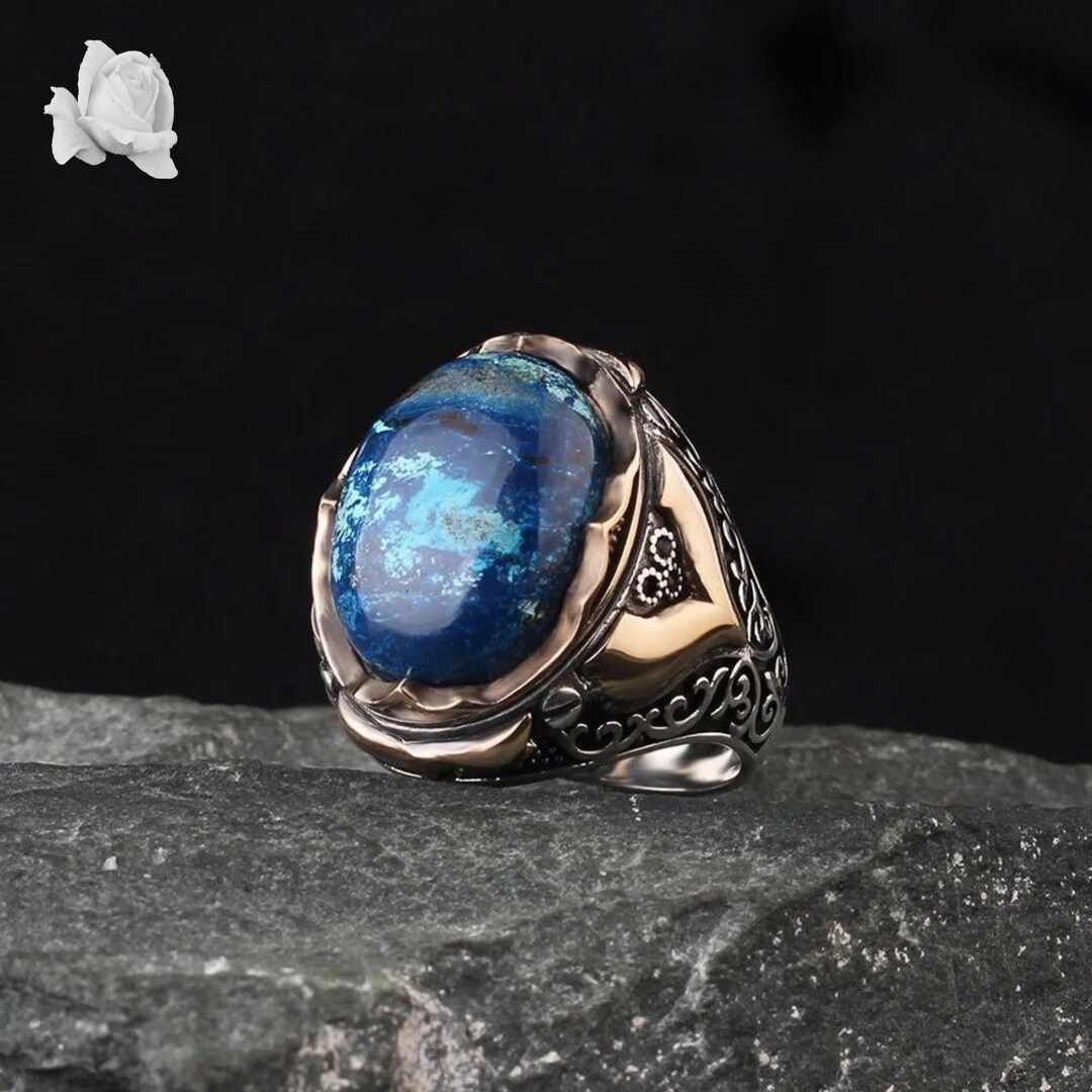 925K Silver Azurite Stone Ring Azurite Gemstone Mens Ring - Etsy