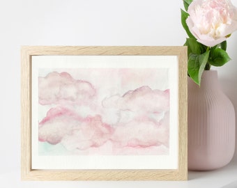 Nubes rosas - Impresión en acuarela
