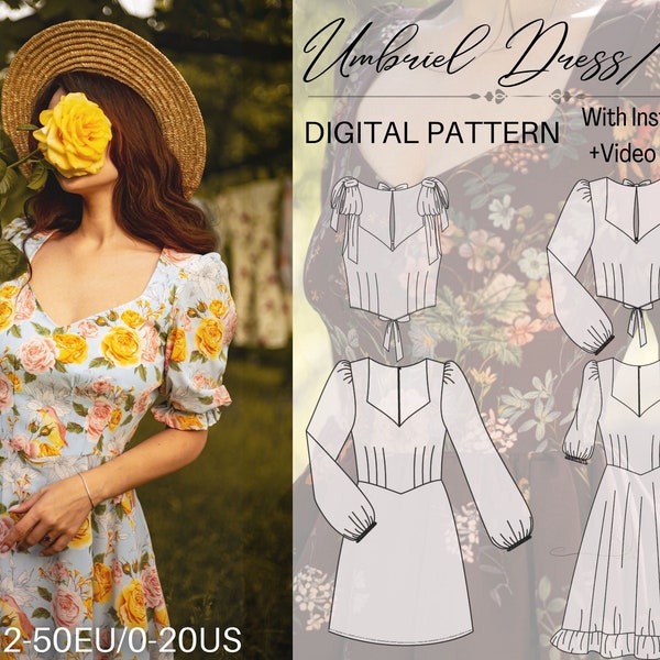 DRESS/TOP-Pdf Sewing PATTERN. Digital Pattern,Corset like, 32-52EU/0-20US | 4 Garment Options | Instant Download A4/Letter + Video tutorial