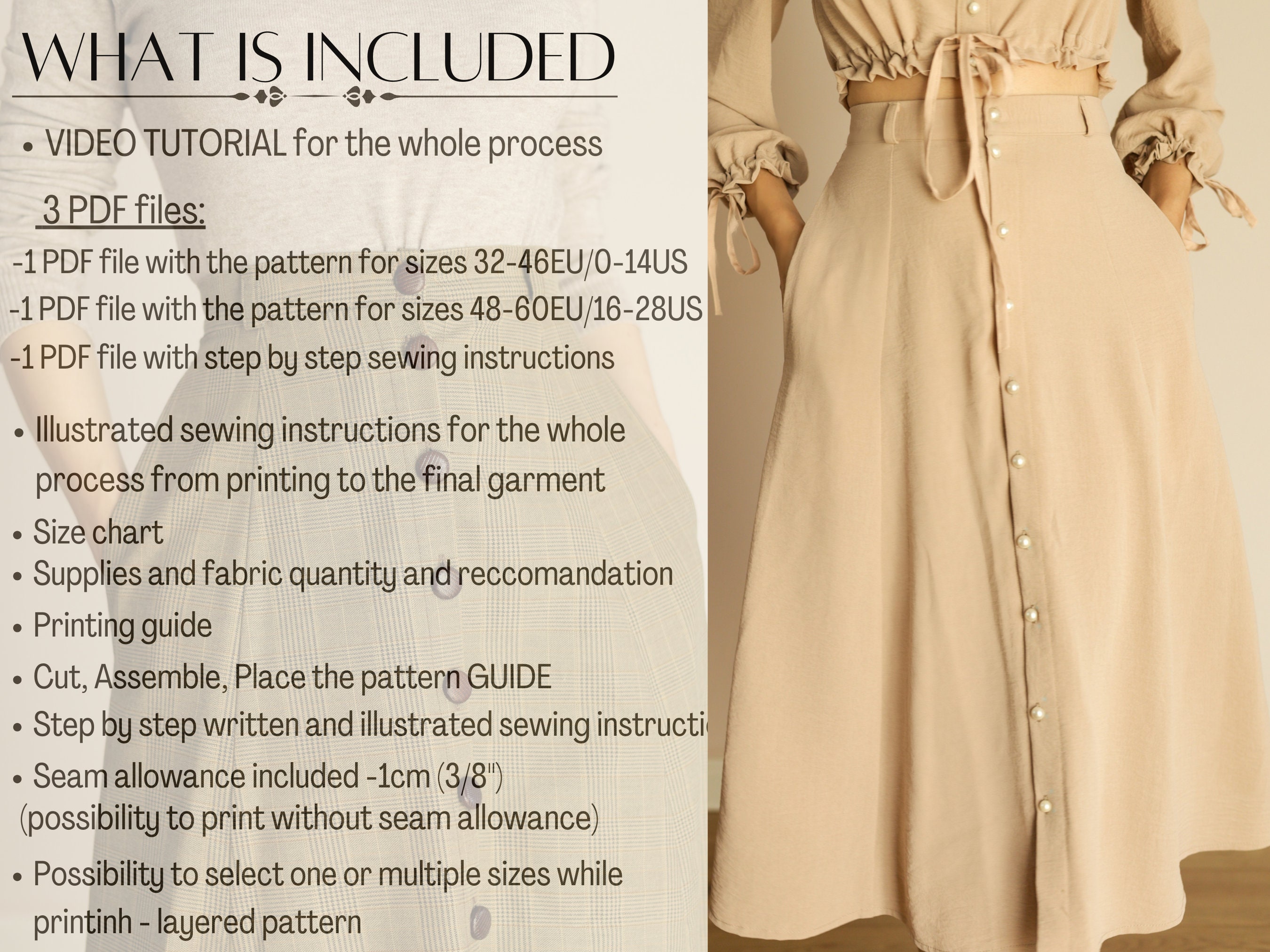 A-line SKIRT With Pockets PDF Sewing PATTERN | Button-up