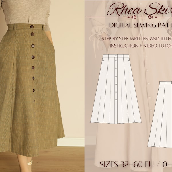 A-line SKIRT with Pockets PDF Sewing PATTERN  | Button-up Skirt Digital Pattern | Easy Skirt Sewing Pattern | Instant Download | A4/Letter