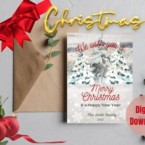 Tarjeta de Feliz Navidad / Tarjeta de Navidad Imprimible / Feliz Año Nuevo / Copos de Nieve / Árboles Nevados / Le Deseamos una Feliz Navidad / Mágico