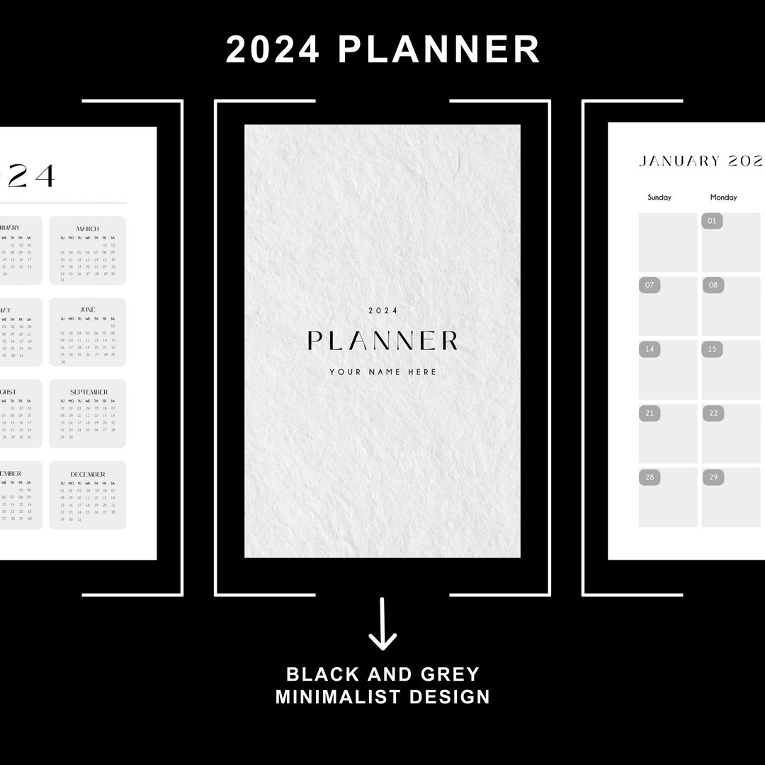 2024 Planner Template in Black/grey Minimalist Design Fully Editable Template on Canva Etsy
