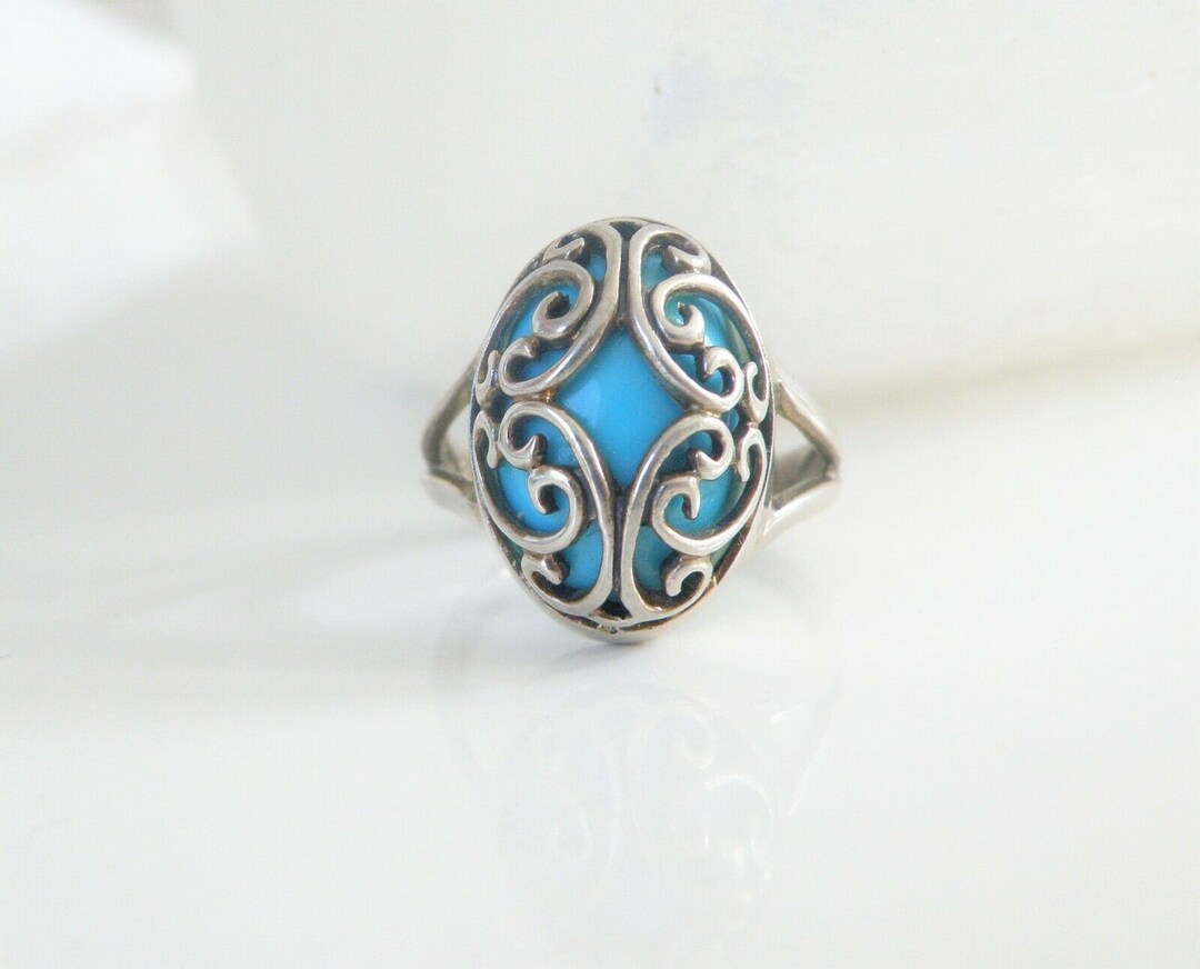 Vintage Sterling Silver 925 Turquoise Unique Scroll Band Ring Size 6 - Etsy
