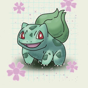 Kawaii aesthetic anime bulbasaur digital art print