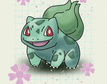 Kawaii aesthetic anime bulbasaur digital art print