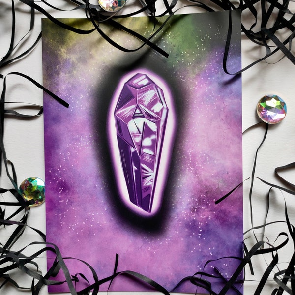 Purple crystal mystic aesthetic A6 postcard art print