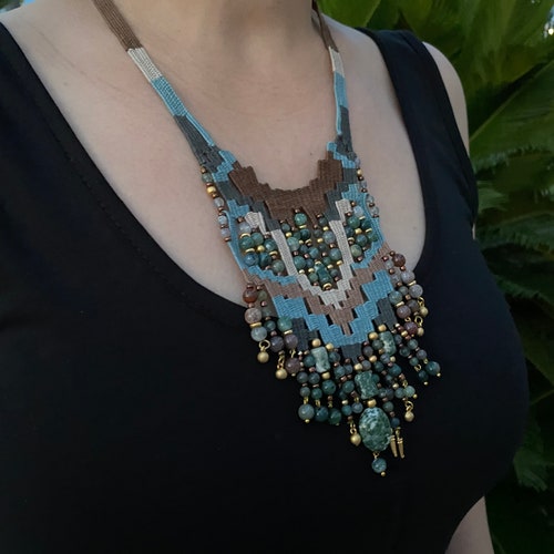 Boho Hand shops Woven Pendant Necklace - jade gemstone