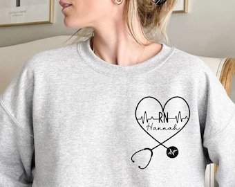 Personalized Stethoscope Name Registered Nurse Sweatshirt , Custom Nurse Graduation Gift Sweatshirt New Nurse Shirt Gift for Nurse Appreciat