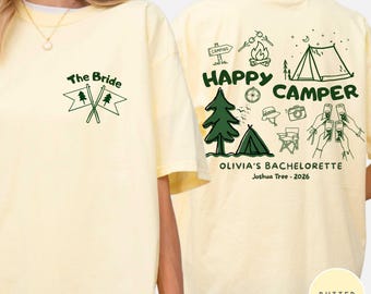 Comfort Colors® Camp Bachelorette Shirts - Trendy Camper Bride Tshirt - Hiking Bach Tees - Happy Camper Crew Tee