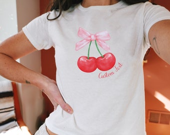 Custom Cherry Graphic Coquette Baby Tee Trendy Coquette Sorority Aesthetic Baby Tee shirt , Cherry 90s Baby Tee Coquette Girl Summer 90s Tee
