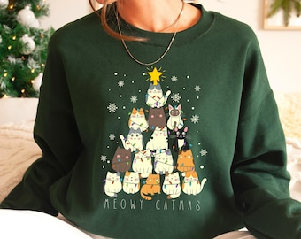 Funny Christmas Sweatshirt , Meowy Catmas Sweatshirt, christmas gift, Meowy sweatshirt, Cute Cat Sweater, Christmas Sweatshirt,