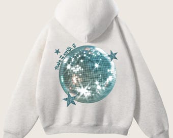 Disco Ball Oversized Y2K Hoodie Mirrorball Sweatshirt Y2K Trendy Comfy Hoodie Shining Stars Pullover Custom Hoodie Streetwear Gifts For Her