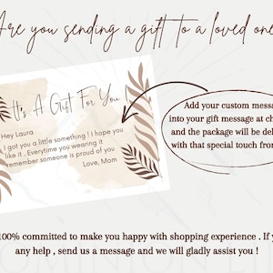 May include: A gift card with the text "It's A Gift For You!" and a handwritten message. The card is decorated with leaf illustrations and the text "Are you sending a gift to a loved one?" is at the top. The image also includes instructions on adding a custom message.