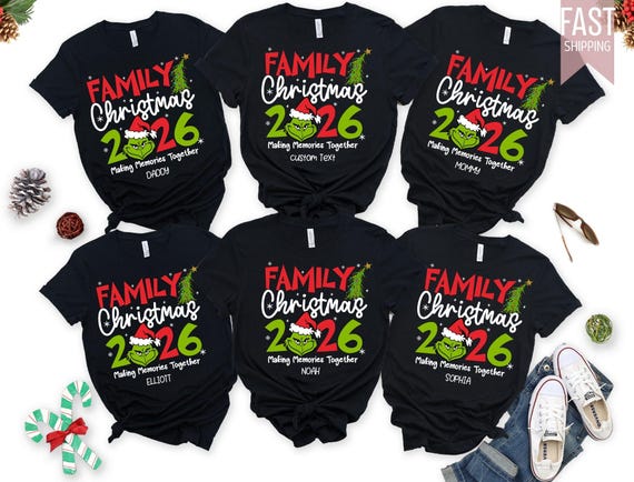 Custom Christmas Family 2026 Shirt Grinchy Matching Shirts, Family Men Funny shirt,  Christmas Family shirt , Personalized Christmas Shirt