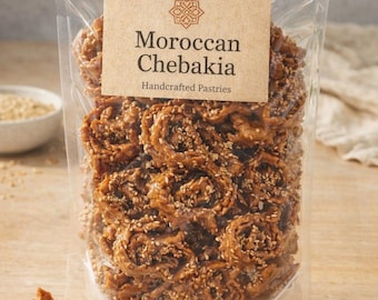 Auténticas chebakias marroquíes: galletas artesanales de miel y sésamo / Dulces de Ramadán / Caja de regalo de repostería tradicional marroquí / Recién llegadas de Marrakech
