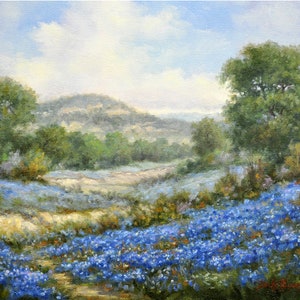 Native Texas, Texas Hill Country Bluebonnet Landscape, 8&quot;x10&quot; Fine Art Print  mounted in an 11&quot;x14&quot; white mat board, ready to frame