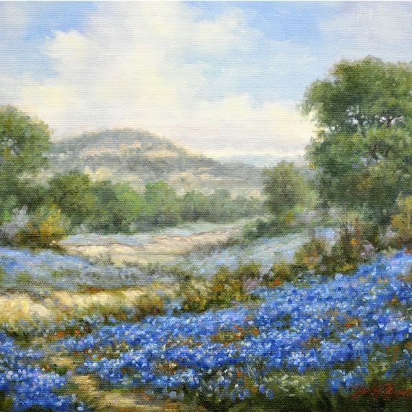 Native Texas, Texas Hill Country Bluebonnet Landscape, 8"x10" Fine Art Print  mounted in an 11"x14" white mat board, ready to frame