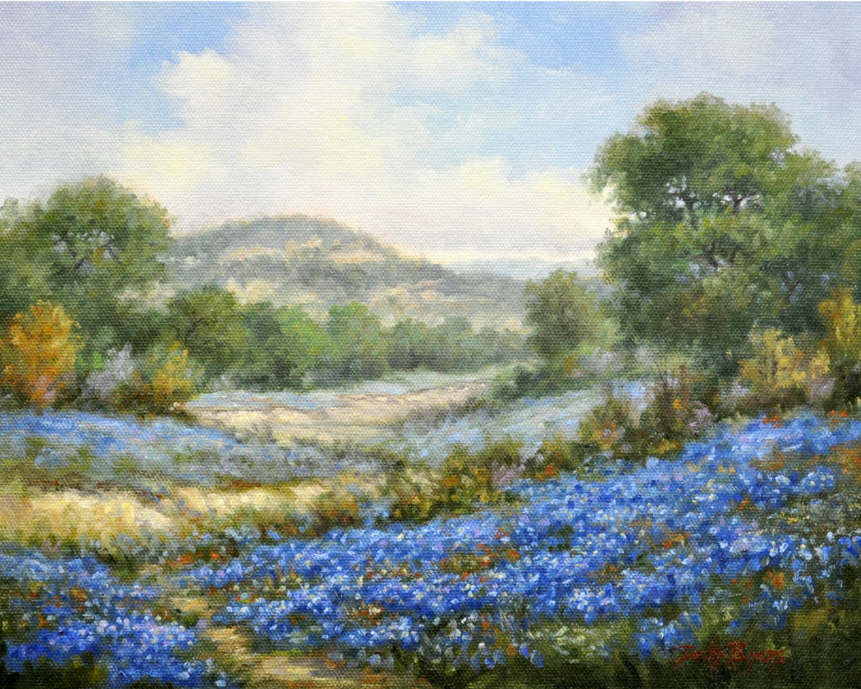 Native Texas, Texas Hill Country Bluebonnet Landscape, 8"x10" Fine Art Print  mounted in an 11"x14" white mat board, ready to frame